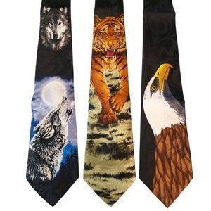 Wolf Tiger Eagle Animal Tie #67B - Lot of 3 Novelty Neckties NWT Clearance Sale